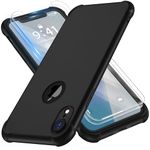 ORETECH Compatible With iPhone XR Case, with[2 x Tempered Glass Screen Protector]360 Shockproof iPhone Xr Protective Ultra Thin Anti Scratch Hard PC Silicone TPU Bumper Case for iPhone xr 2018 -Black