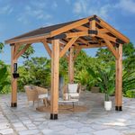 Backyard Discovery Norwood 10 x10 Cedar Wood Gazebo Pavilion, Thermal Insulated Hard Top Steel Roof, Durable, Supports Snow Loads and Wind Speed, Rot Resistant, Backyard, Deck, Garden, Patio