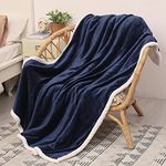 Catalonia Classy Sherpa Fleece Throw Blanket, Warm Thick Soft Winter Fluffy Plush Couch Throw, Reversible Cozy Fleece Blanket Sofa Single Bed, All Season 150 x 130 cm Blue