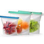 Reusable Silicone Food Storage Bag Set of 3 by Kiva.World - LARGE SIZE 50 OZ & QUART- Freezer Bags Airtight Seal - Hermetic Reusable Produce Bags - Cooking Sous Vide Bags Clear - Fresh Lunch & Snack