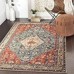 KIMODE Boho Tribal Area Rug 90 * 150cm, Distressed Entry Throw Rug Bohemian Faux Wool Indoor Accent Rugs Non-Slip Washable Low-Pile Carpet for Entrance Living Room Bedroom Dining Table