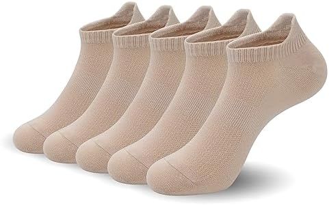 SERISIMPLE Women Ultra Thin Socks Viscose Bamboo Low Cut No Show Ventilating Low Ankle Anti Odor Arch Support Mesh Socks 5 Pairs (Beige, Small)