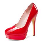 GENSHUO Women's Stiletto High Heels Platform Patent, 5.5 In/14cm Sexy Slip On Platform Heels Court Shoes for Women Red Size 6 UK