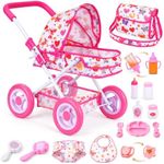 BABESIDE 14-Piece Baby Doll Stroller Set, Fits 10-12 Inch Dolls