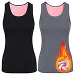 2 Pcs Womens Fleece Lined Underwear Tops Cami Tank Top Vest Sleeveless Cotton Thermal Shirts for Women Thermal Tops (Black, Gray, Medium)