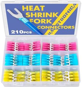 haisstronica 210PCS Heat Shrink Fork Spade Connectors #8#10 Waterproof Marine Grade Fork Terminal Connectors U-Type Blue Red Yellow 22-10 Gauge
