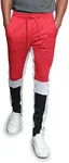 Men's Tri Colored Colorblock Dual Side Stripe Inseam Sectional Knee Drawstring Premium Track Pants TR540 - Red - Large - C1I