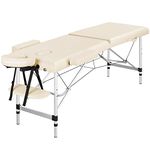 Yaheetech Foldable Massage Bed Portable Lash Table Beauty Bed Professional Salon Bed Alloy Spa Table Aluminum 60 cm Width 2 Section Cream