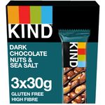 KIND Bars, Gluten Free Snack Bars, Dark Chocolate Nuts & Sea Salt, High Fibre, Healthy Snack, No Artificial Colours, Flavours or Preservatives, Multipack 3 x 30g