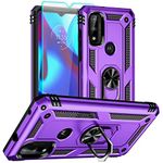 for Moto G Pure Phone Case, Moto G Power 2022 Case with HD Screen Protector, [Military Grade 16ft. Drop Tested] Ring Shockproof Protective Phone Case for Motorola G Pure,Purple