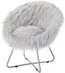 BIRDROCK HOME Papasan Chair with Silver Legs - Oversized Comfy Cushion for Indoor Lounge, Bedroom, Dorm, or Living Room - Cozy Fuzzy Seat - Metal Frame - Large Circle Lounge Chair, Patio Chair - Grey