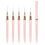 MEKK Nail Art Liner Brush 5pcs Nail Brushes For Nail Art Nail Gel Polish Painting Tools Design Pen Nail Art Brush Set with 7/9/12/15/20mm Gel Nail Brush with Mental Handle