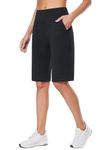 BALEAF Women's Bermuda Shorts Long Knee Length Cotton Shorts High Waisted Tummy Control Casual Work Lounge Black L