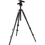 Manfrotto Kit 3-Section Tripod with 3-Way Head in Aluminium, Professional Photography Accessories Kit, Camera Tripod with Camera Head