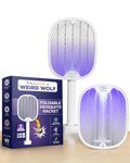 Weird Wolf 2 in 1 UV Light Foldable Mosquito Racket with Base Stand | Handsfree Auto Kill Mode | Electric Fly Swatter & Bug Zapper | Rechargeable Mosquito Killer Bat with Long-Lasting Li-ion Battery