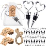 90 Pack Heart Shaped Wine Stoppers Wedding Favors for Guests Stainless Steel Love Beverage Bottle Stopper with 100 Tags 100 Organza Bags and Twine Bulk for Bridal Shower Valentines Party Favors Gifts