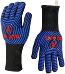 QUWIN BBQ Gloves, Oven Gloves 1472℉ Extreme Heat Resistant, Grilling Gloves Silicone Non-Slip Oven Mitts, Kitchen Gloves for BBQ, Grilling, Cooking, Baking-1 Pair… (Black Blue, One SizeLong Cuff