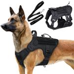 Kraftidy Dog Harness with Leash Small Medium & Large All Breeds for Dogs Harness Reflective Adjustable Belt Vest Harness (Tactical Harness with Leash) (Black) (Large Dogs)