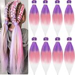 Pre-stretched Braiding Hair-Ombre Purple Pink Jumbo Braid Hair Extensions Long 26Inch Synthetic Braid Hair Wigs for Women 8pcs/pack 90g/pc