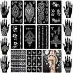 Koogel 18 Sheets Henna Tattoo Stencils, Temporary Flower Tattoo Patterns Glitter Airbrush Henna Tattoo Kits Arabian Tattoo Stickers for Women and Girls Face Hand Paint Body Art