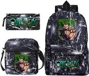 3Pcs/Set Zoro Anime One-Piece Backpack Casual Anime School Backpack Daypack with Shoulder Bag Pen Bag for Travel School Outdoor