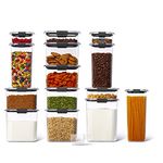 Rubbermaid Commercial Products 31-Pc Brilliance Food Storage Containers Pantry Lids Flour, Sugar, and Pasta, Dishwasher Safe, Clear/Grey, NEW Set of 14 (2160559)