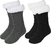 BenSorts Fuzzy Slipper Socks for Men House Home Cozy Socks with Grippers Warm House Fleece Cabin Stocking Stuffers Christmas Gift 2 Packs Black and Gray