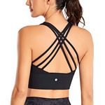 CRZ YOGA Women's Longline Strappy Sports Bras Fitness Bra Wirefree Padded Yoga Crop Tops with Built in Bra Black M