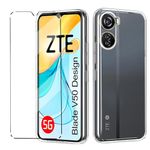 Case and Tempered Glass 1 Piece Compatible with ZTE Blade V50 Design 5G Film, Case Silicone Shockproof Compatible with ZTE Blade V50 Design 5G Protective Film Protective Glass Tempered Film Mobile