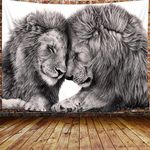 Animal Lion Tapestry Wall Hanging, African Wild Life Lion Couple Lover Black and White Art Premium Home Art Wall Decor, Upgrade Tapestries for Bedroom Living Room College Dorm 60X40 Inches