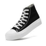 suenaxe Womens Platform Sneakers Canvas High Top Low Tops Shoes Lace Up Unisex Fashion Classic Casual Tennis Walking Shoes for Women and Men, Black-high Top, 5.5 Women/4 Men