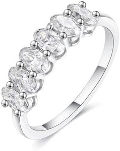 IMOLOVE Moissanite Wedding Bands for Women, Dainty 6 Stone Oval Eternity Wedding Band 1.5 Carat Everyday Fashion Silver Moissanite Rings for Women with 18K White Gold Plated Size 10