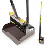 Dolanx Long Handled Dustpan and Brush Set, 138 CM Tall Sweeping Broom with 180 Degree Swivel Head, Unique Garden Dust Pan with Comb Teeth for Indoor Outdoor Home Lobby Kitchen Office Room