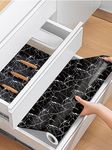 HAPPYMATES Drawer and Shelf Liner, Kitchen Cabinet Liners Non-Adhesive Thick Waterproof Washable Mats Protect Dresser Shelves Cupboard Bathroom Cabinets (24 X 200_Inch, Drawer Black Peral Marble)