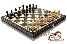 Master of Chess PEARL 35cm / 14 in Popular Europen Chess Set Hand Crafted Chess Board and Pieces Sets with Burnt Ornaments Luxury Chess Sets for Kids and for Adults in 4 Colors