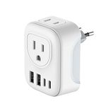 VYLEE Travel Plug Adapter, International Plug Adapter with 4 AC Outlets 2 USB Ports (2 USB C Port), Type C Power Adaptor Charger for The US to Most of Europe Iceland Spain Italy France Germany