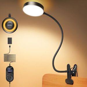 Glocusent Clip on Light, 72 LEDs Clip on Lamp with Amber Night Light, 3 Colors & 5 Brightness Bed Lamp, 30/60-Min Auto Off Timer, Perfect Eye Caring Reading Lamps for Bed/Headboard/Table/Desk