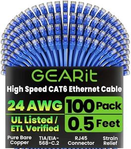 GearIT Cat 6 Ethernet Cable 0.5 ft 6-Inch (100-Pack) - Cat6 Patch Cable, Cat 6 Patch Cable, Cat6 Cable, Cat 6 Cable, Cat6 Ethernet Cable, Network Cable, Internet Cable - Blue 0.5 Foot