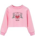 G-Amber Girls Long Sleeve Sweatshirts Kids Crop Print Funny Letters Fashion Pullover Tops Love Forever Pink