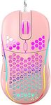 Honeycomb Wired Gaming Mouse, RGB Backlight and 7200 Adjustable DPI, Ergonomic and Lightweight USB Computer Mouse with High Precision Sensor for Windows PC & Laptop Gamers (Cute Pink)