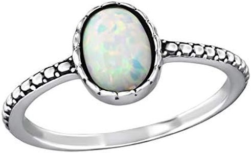 Pierced Owl 925 Sterling Silver Synthetic White Opal Stone Ring, Metal, Created Opal