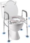 Raised Toilet Seat, 350LB Stand Alone Homecare Commode Bathroom Assist Frame for Elderly, Handicapped, Disabled, Adjustable Height, Padded Seat