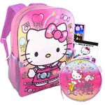 Hello Sanrio Hello Kitty Backpack Lunch Box For Girls,Kids - 5 Pc Bundle with 16in Pink Hello Kitty School Bag,Lunch Bag,2000+ Stickers,And More (Hello Kitty School Supplies Stuff)