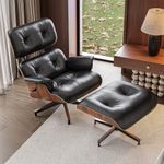 Genuine Leather Chaise Lounge Chair and Ottoman, Mid Century Modern Lounge Chair with Footstool for Living Room or Bedroom, Fixed Tilt Angle of 105° Backrest, Chair Swivelable with Durable Structure