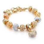 Capital Charms Crystal Heart of Gold Plated Charm Bracelet Set for Women and Teens with Beads and Adjustable Snake Chain (Heart-V1)