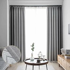 MacoHome Splicing Curtains Chevron Linen Window Treatment for Bedroom Grommet Top 2 Panels Room Darkening Window Drapes, not Full Blackout(Grey Chevron, 42" W x 63" L)