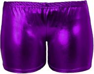 Ladies Metallic Shiny Hot Pants Women Mini Booty Shorts Gym Dance Yoga Sports Disco Party Liquid Fancy Dress Rave Pants (as8, Alpha, m, l, Regular, Regular, Purple M/L)