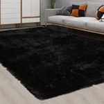 CAROMIO Fluffy Area Rugs for Living Room 5' x 8' Modern Plush and Thick Faux Fur Shag Rug Non-Slip Carpet for Bedroom, Fuzzy Shaggy Rugs for Kids Nursery Dorm, Black