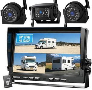 ZEROXCLUB 1080P Wireless Backup Camera System with 10 Inch DVR 4 Split Monitor, IP69 Waterproof Stable Signal Record Wireless 1 Rear and 2 Side View Cameras for RV Truck Trailer Camper (BW103)