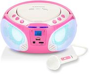 Lenco SCD-650 Portable Kids Stereo Boombox with FM Radio, CD, MP3, USB Playback, Disco Party Lights and Karaoke Wired Microphone - Pink